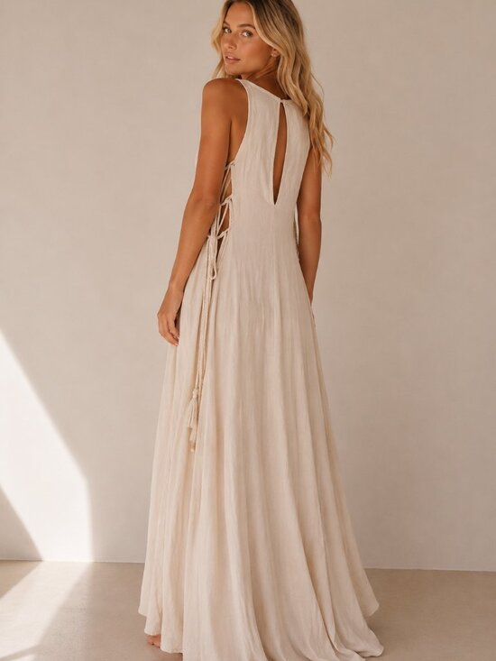 Astr Dresses & Skirts - ASTR The Label Cream Embroidered Side Tie Lace Up Maxi Dress Small 8550